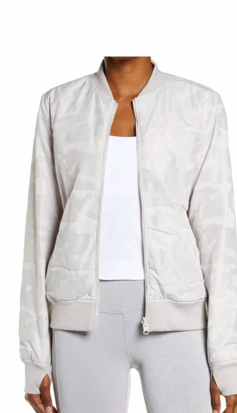 NEW BLANC NOIR women's reversible bomber jacket in light grey camo